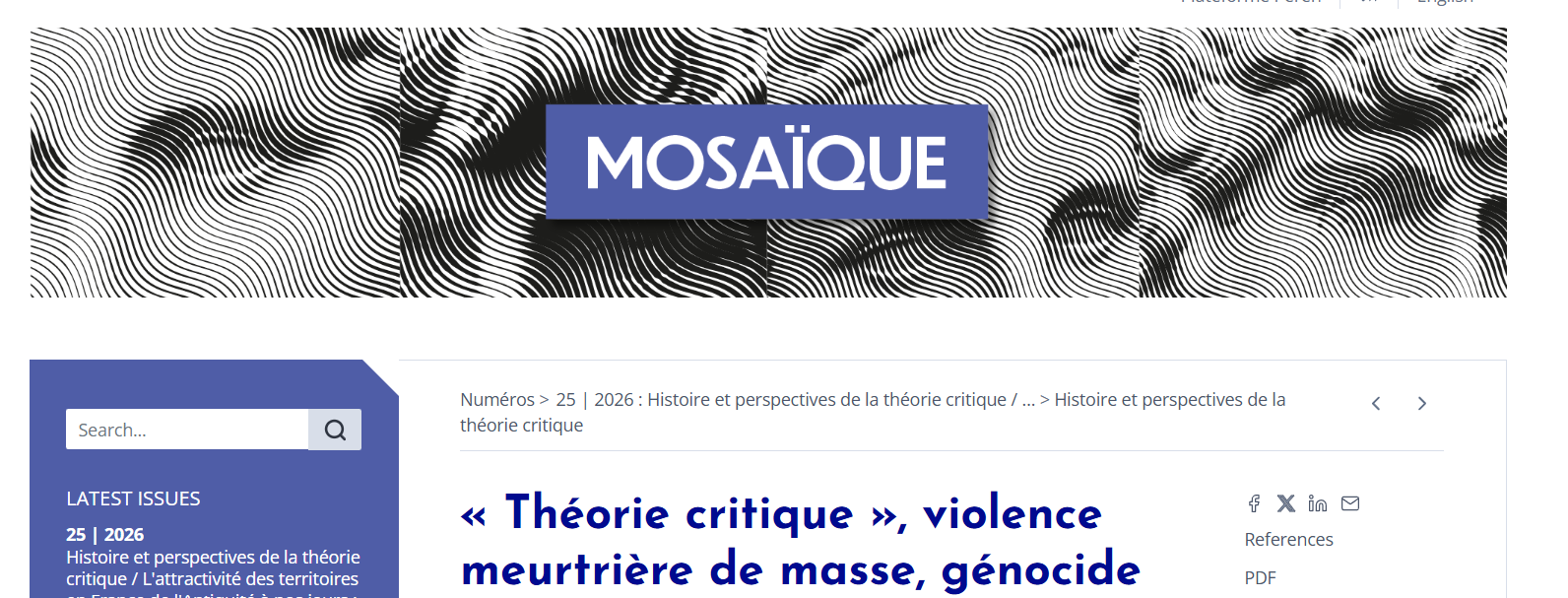 Parution du dossier « Histoires et perspectives de la Théorie critique » — Mosaïque n°25